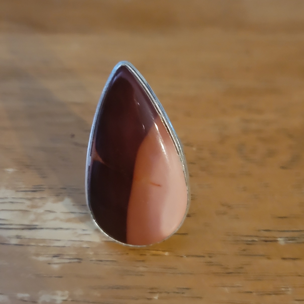 Elegant Pink and Burgandy Sterling Silver Teardrop Ring
